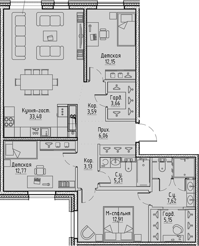 3-комнатная квартира 105.73 м², 5/10 эт., ЖК «LEGENDA Сампсониевский 32»